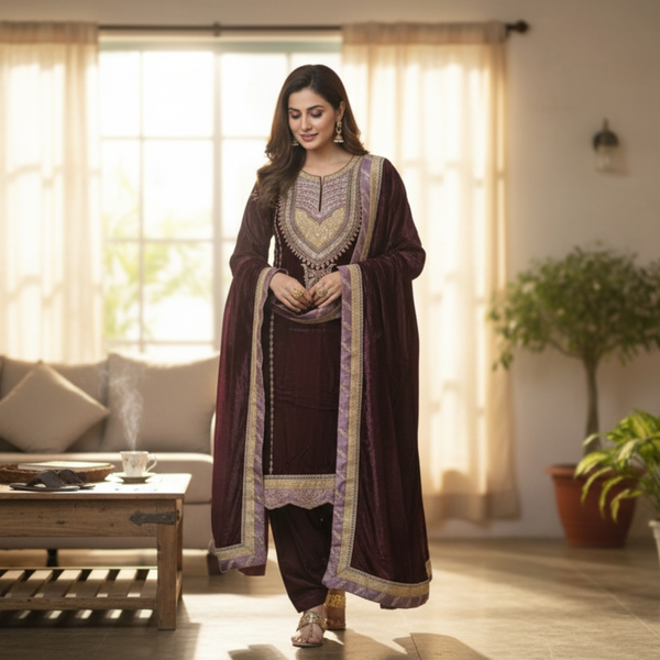 Women’s Makhmal Embroidered Kurta Set with Dupatta