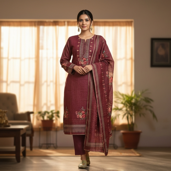 Maroon Kurta Set with Dupatta